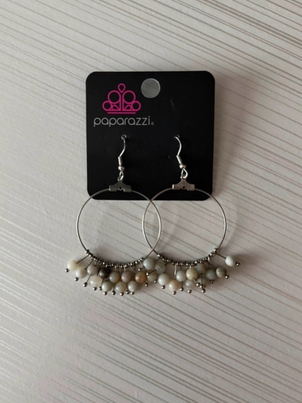 Paparazzi Silver Hoop Earrings with White and Cream Beads